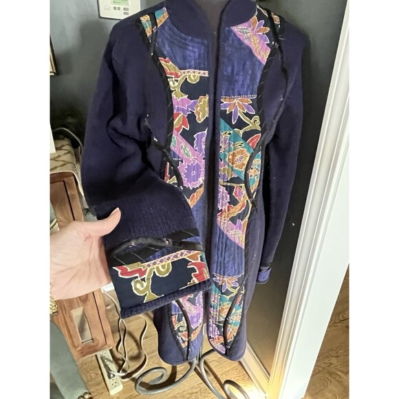 Koos of Course Appliqued Mandarin Collar Sweater Coat Size SMALL NAVY BLUE NWT - Picture 4 of 9